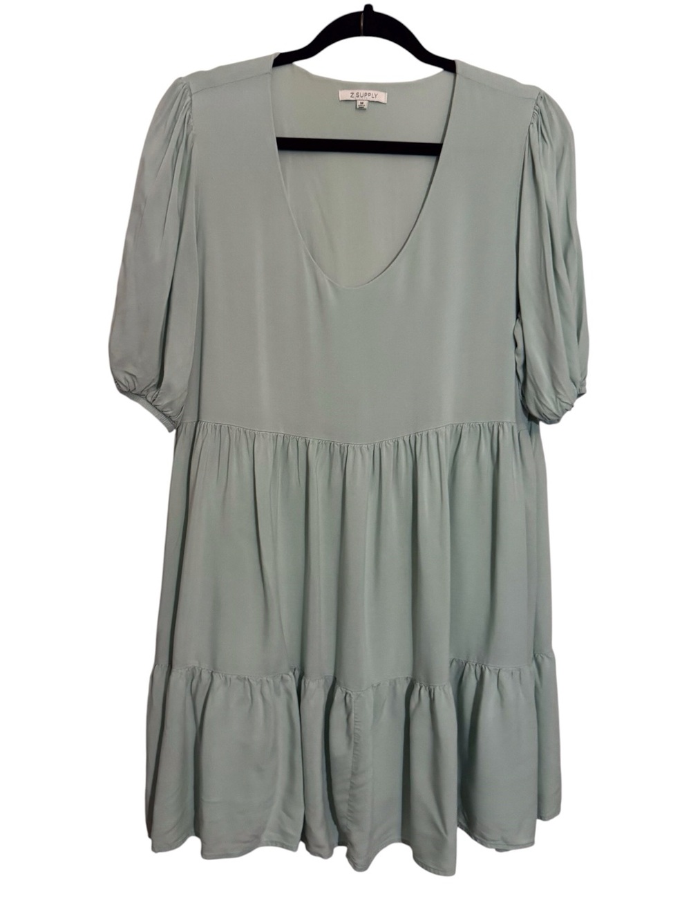 Z Supply Size Large Green Ryker Mini Dress Babydoll Rayon Boho Short Sleeve